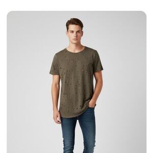 Men's Olive Distressed T-Shirt